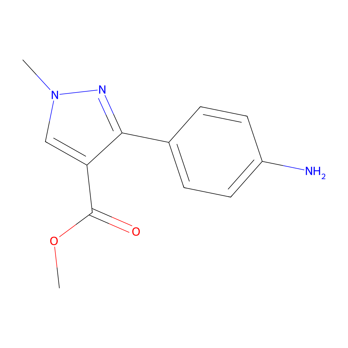 methyl 3-(4-aminophenyl)-1-methyl-1H-pyrazole-4-carboxylate molecular structure, CAS 2248281-05-0