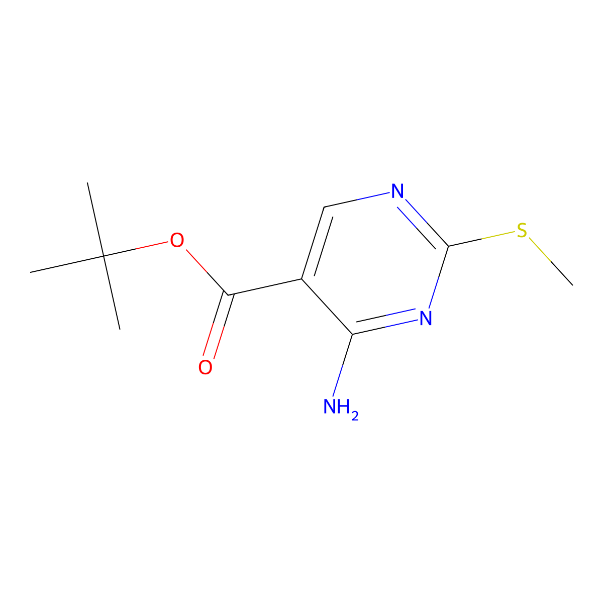 Tert-butyl 4-amino-2-(methylsulfanyl)pyrimidine-5-carboxylate molecular structure, CAS 2248284-28-6