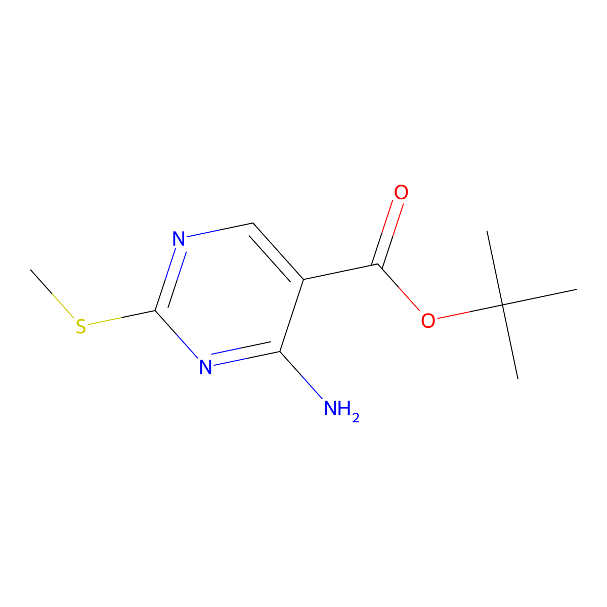 Tert-butyl 4-amino-2-(methylsulfanyl)pyrimidine-5-carboxylate molecular structure, CAS 2248284-28-6