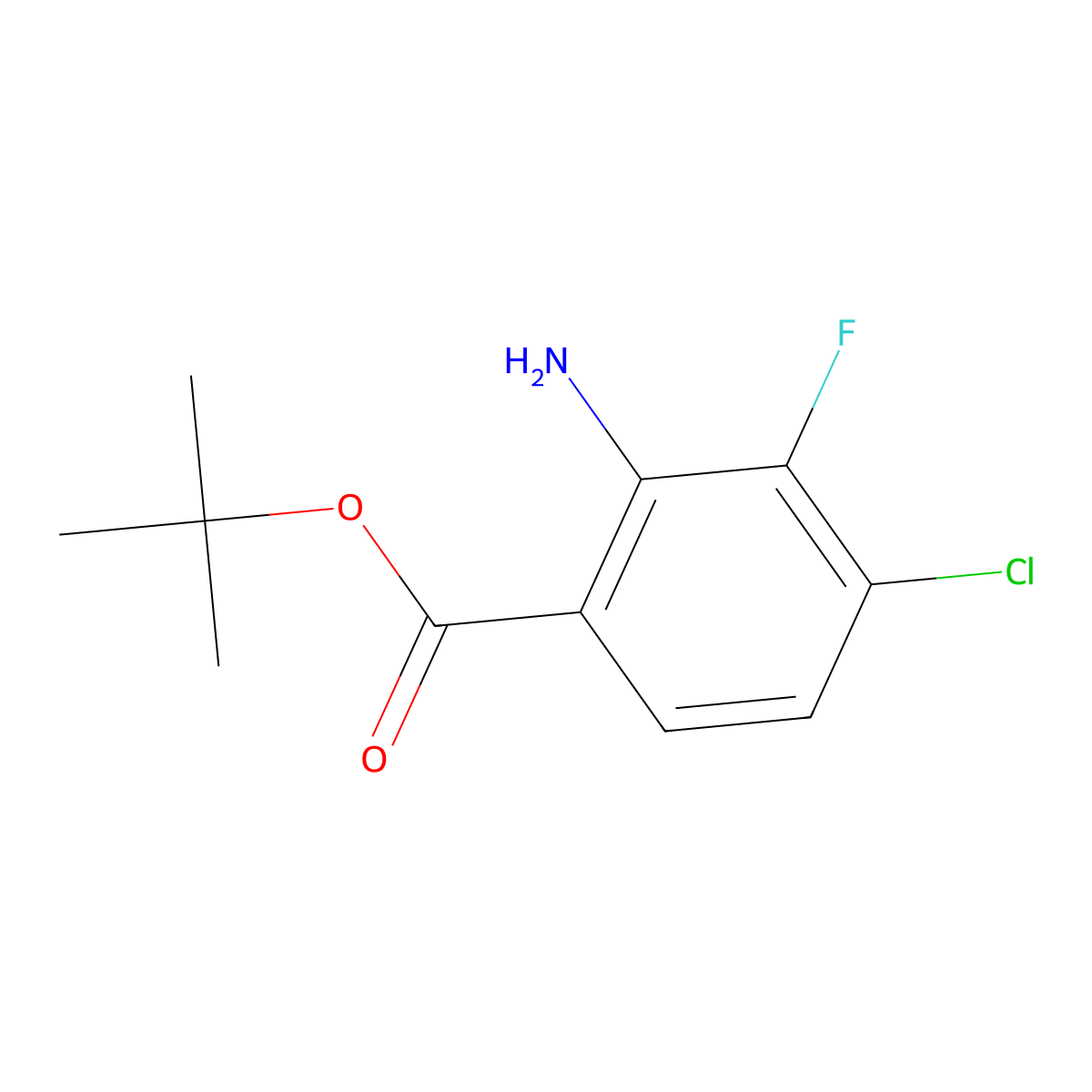 Tert-butyl 2-amino-4-chloro-3-fluorobenzoate molecular structure, CAS 2248284-39-9