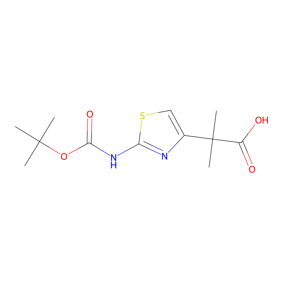 2-(2-{[(Tert-butoxy)carbonyl]amino}-1,3-thiazol-4-yl)-2-methylpropanoic acid molecular structure, CAS 2248285-04-1