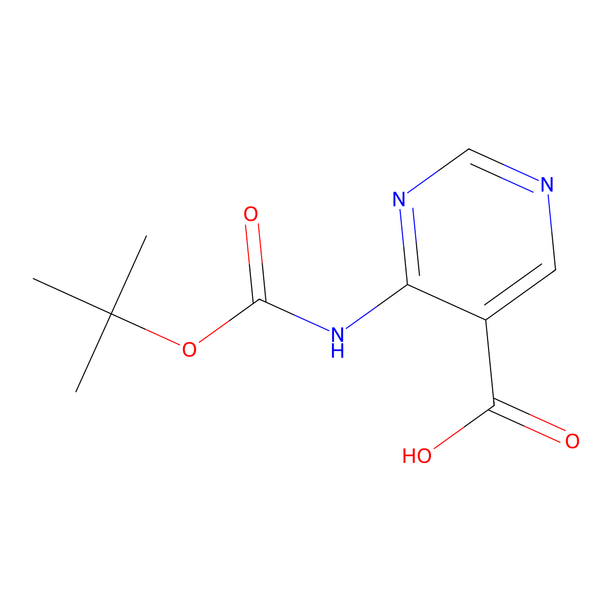 4-{[(Tert-butoxy)carbonyl]amino}pyrimidine-5-carboxylic acid molecular structure, CAS 2248287-04-7