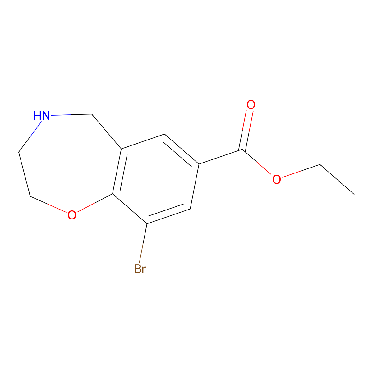 Ethyl 9-bromo-2,3,4,5-tetrahydro-1,4-benzoxazepine-7-carboxylate molecular structure, CAS 2248287-42-3
