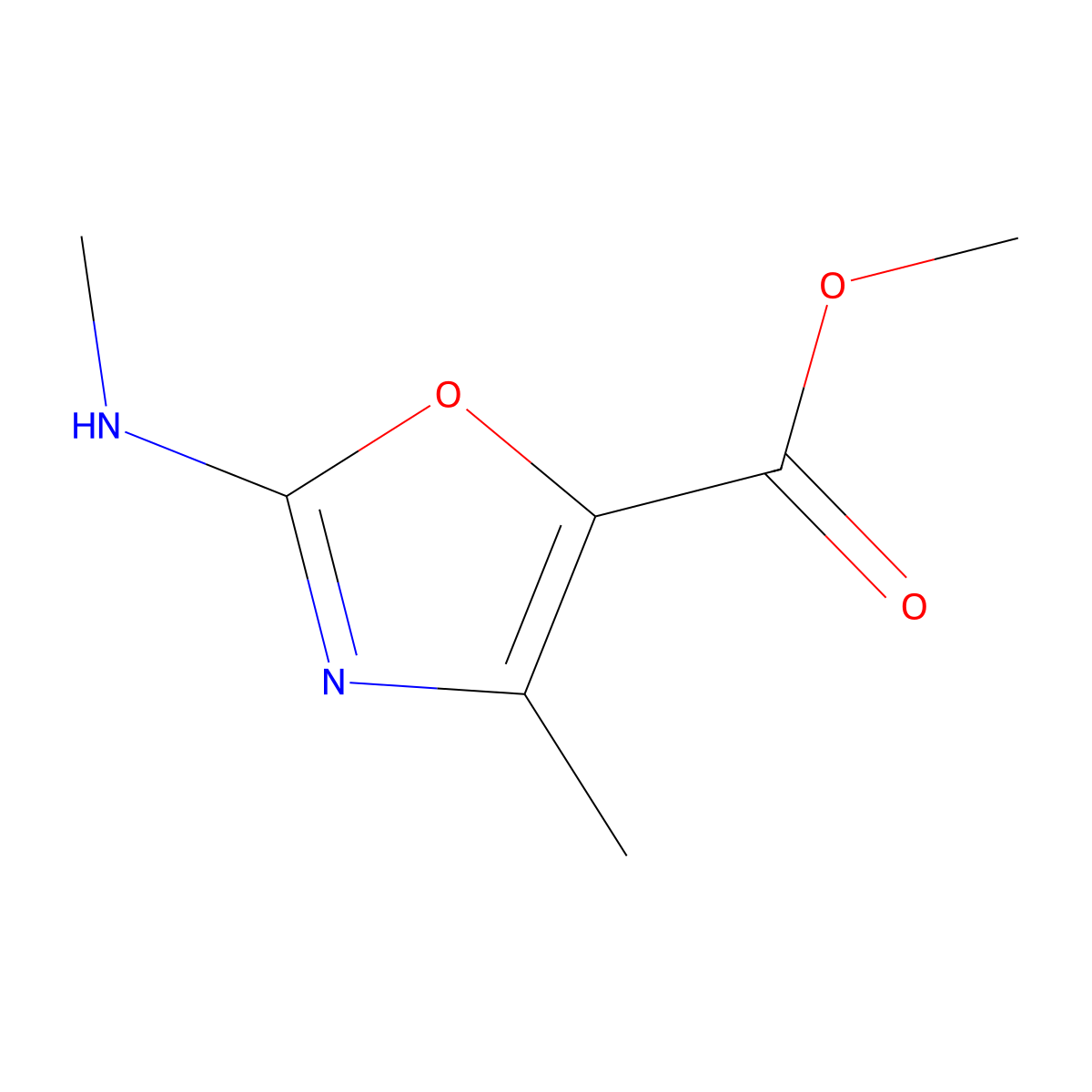 Methyl 4-methyl-2-(methylamino)-1,3-oxazole-5-carboxylate molecular structure, CAS 2248291-20-3