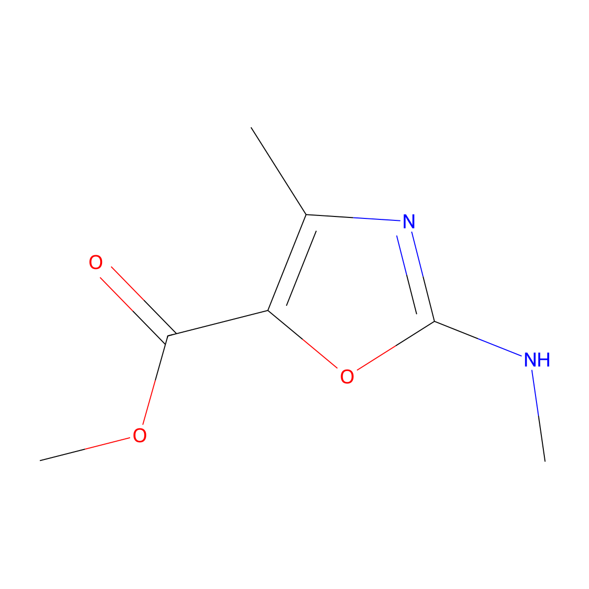 Methyl 4-methyl-2-(methylamino)-1,3-oxazole-5-carboxylate molecular structure, CAS 2248291-20-3