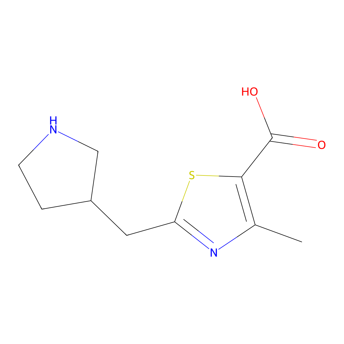 4-Methyl-2-[(pyrrolidin-3-yl)methyl]-1,3-thiazole-5-carboxylic acid molecular structure, CAS 2248291-73-6