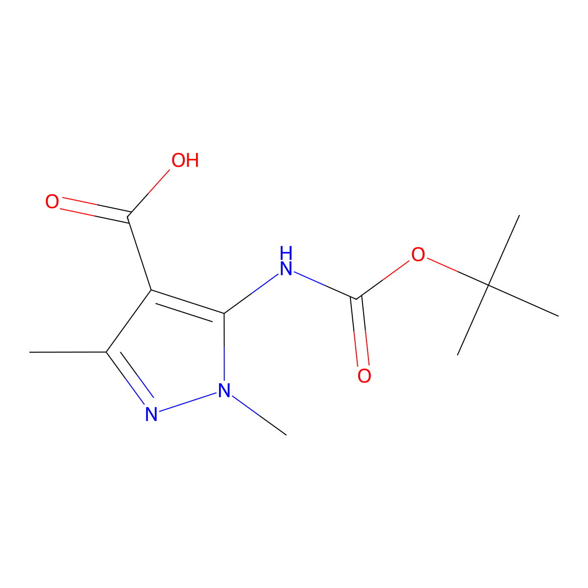 5-{[(tert-butoxy)carbonyl]amino}-1,3-dimethyl-1H-pyrazole-4-carboxylic acid molecular structure, CAS 2248297-44-9