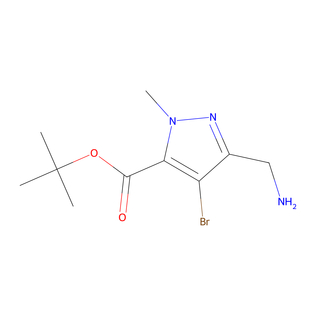 tert-butyl 3-(aminomethyl)-4-bromo-1-methyl-1H-pyrazole-5-carboxylate molecular structure, CAS 2248299-69-4