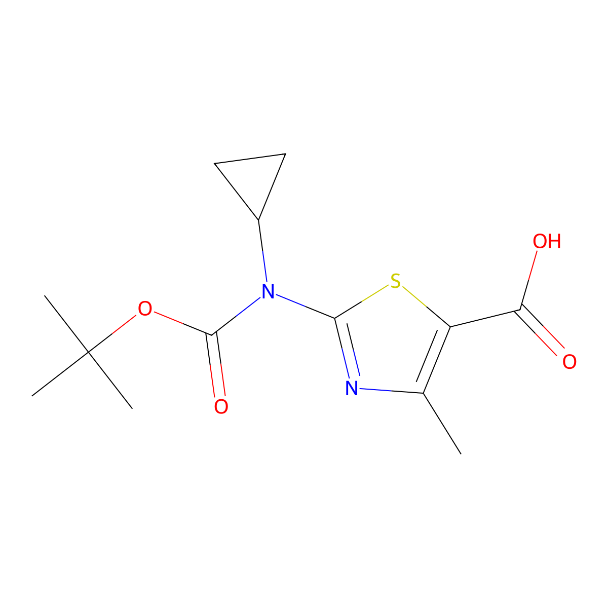 2-{[(Tert-butoxy)carbonyl](cyclopropyl)amino}-4-methyl-1,3-thiazole-5-carboxylic acid molecular structure, CAS 2248301-70-2