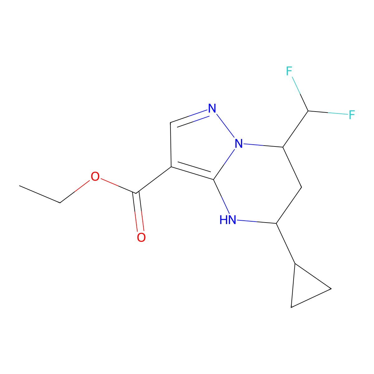 rac-ethyl (5R,7S)-5-cyclopropyl-7-(difluoromethyl)-4H,5H,6H,7H-pyrazolo[1,5-a]pyrimidine-3-carboxylate molecular structure, CAS 2248307-07-3