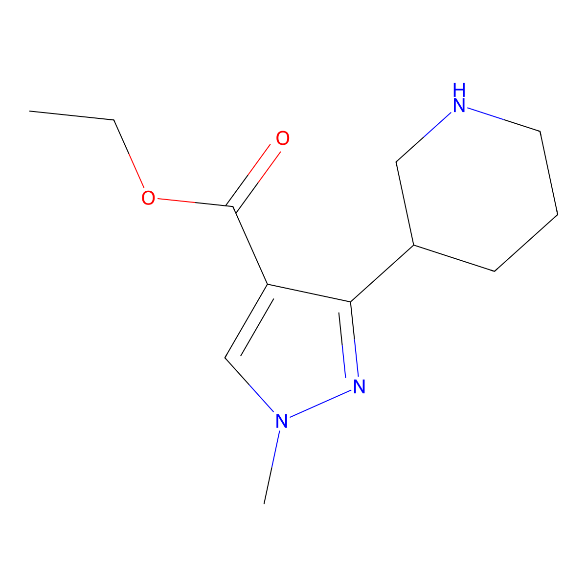 ethyl 1-methyl-3-(piperidin-3-yl)-1H-pyrazole-4-carboxylate molecular structure, CAS 2248310-31-6
