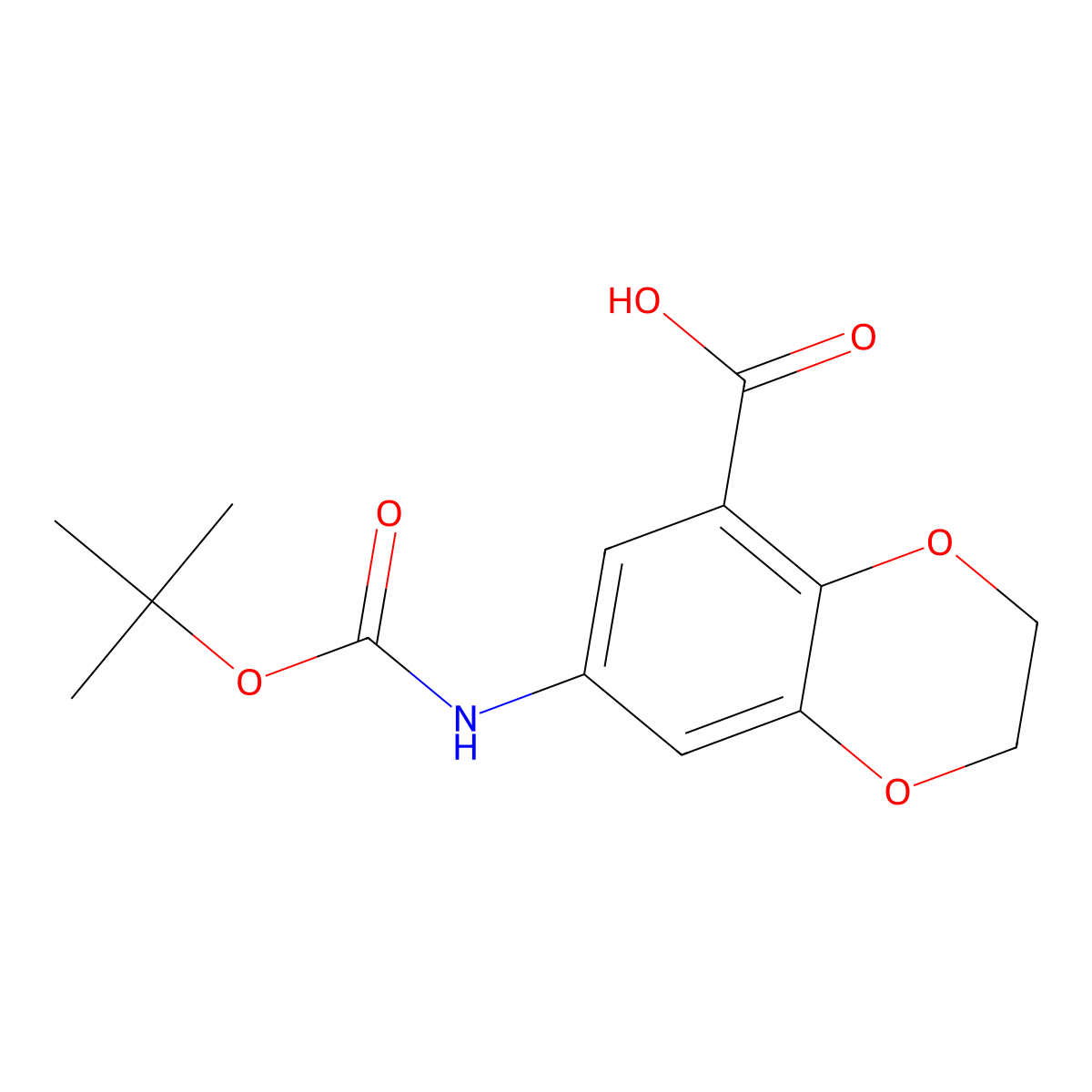 7-{[(Tert-butoxy)carbonyl]amino}-2,3-dihydro-1,4-benzodioxine-5-carboxylic acid molecular structure, CAS 2248311-34-2