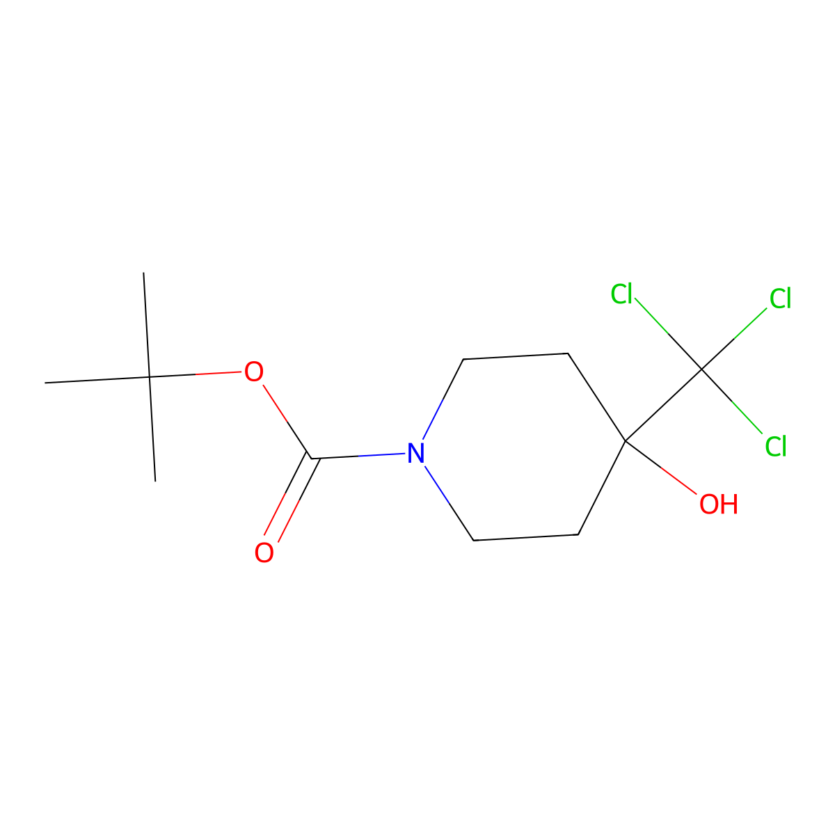 Tert-butyl 4-hydroxy-4-(trichloromethyl)piperidine-1-carboxylate molecular structure, CAS 2248315-22-0