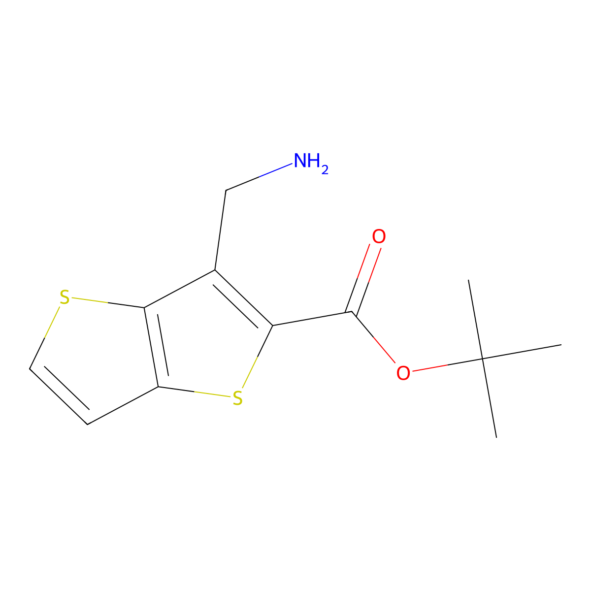 Tert-butyl 3-(aminomethyl)thieno[3,2-b]thiophene-2-carboxylate molecular structure, CAS 2248315-66-2