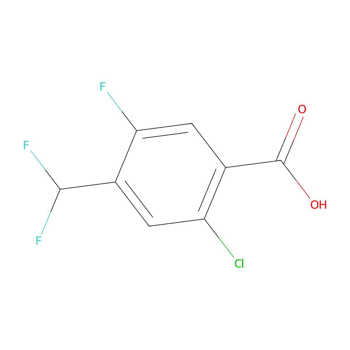 2-Chloro-4-(difluoromethyl)-5-fluorobenzoic acid molecular structure, CAS 2248316-33-6