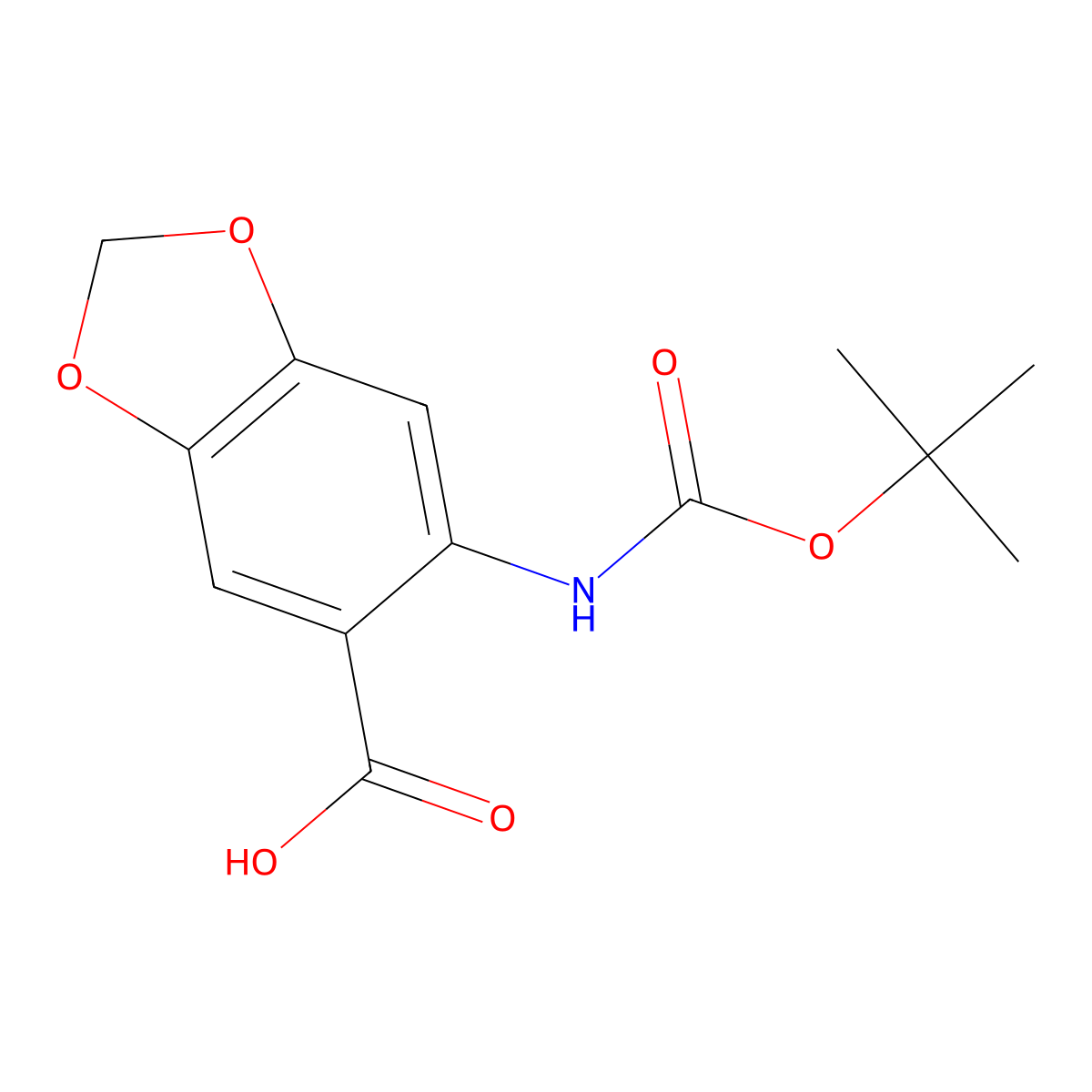 6-{[(Tert-butoxy)carbonyl]amino}-1,3-dioxaindane-5-carboxylic acid molecular structure, CAS 2248317-49-7
