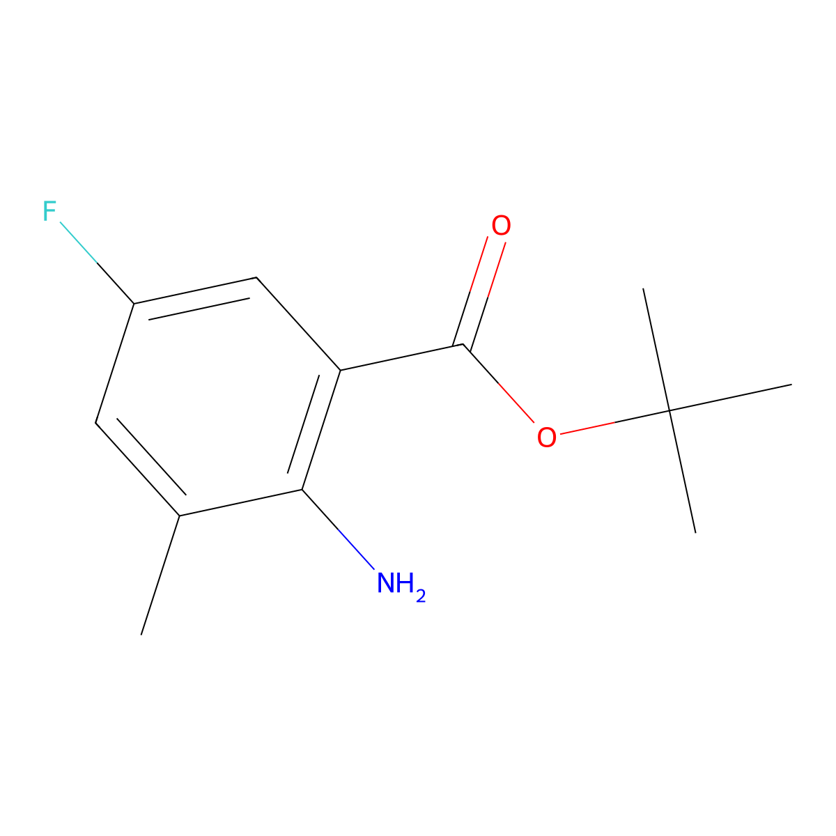 Tert-butyl 2-amino-5-fluoro-3-methylbenzoate molecular structure, CAS 2248317-71-5