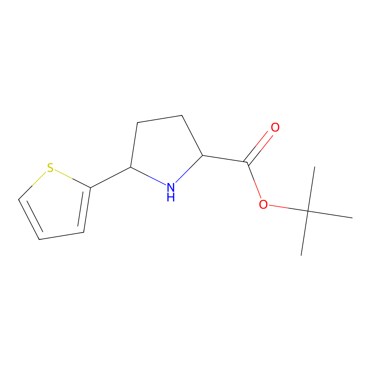 rac-tert-butyl (2R,5R)-5-(thiophen-2-yl)pyrrolidine-2-carboxylate molecular structure, CAS 2248317-77-1