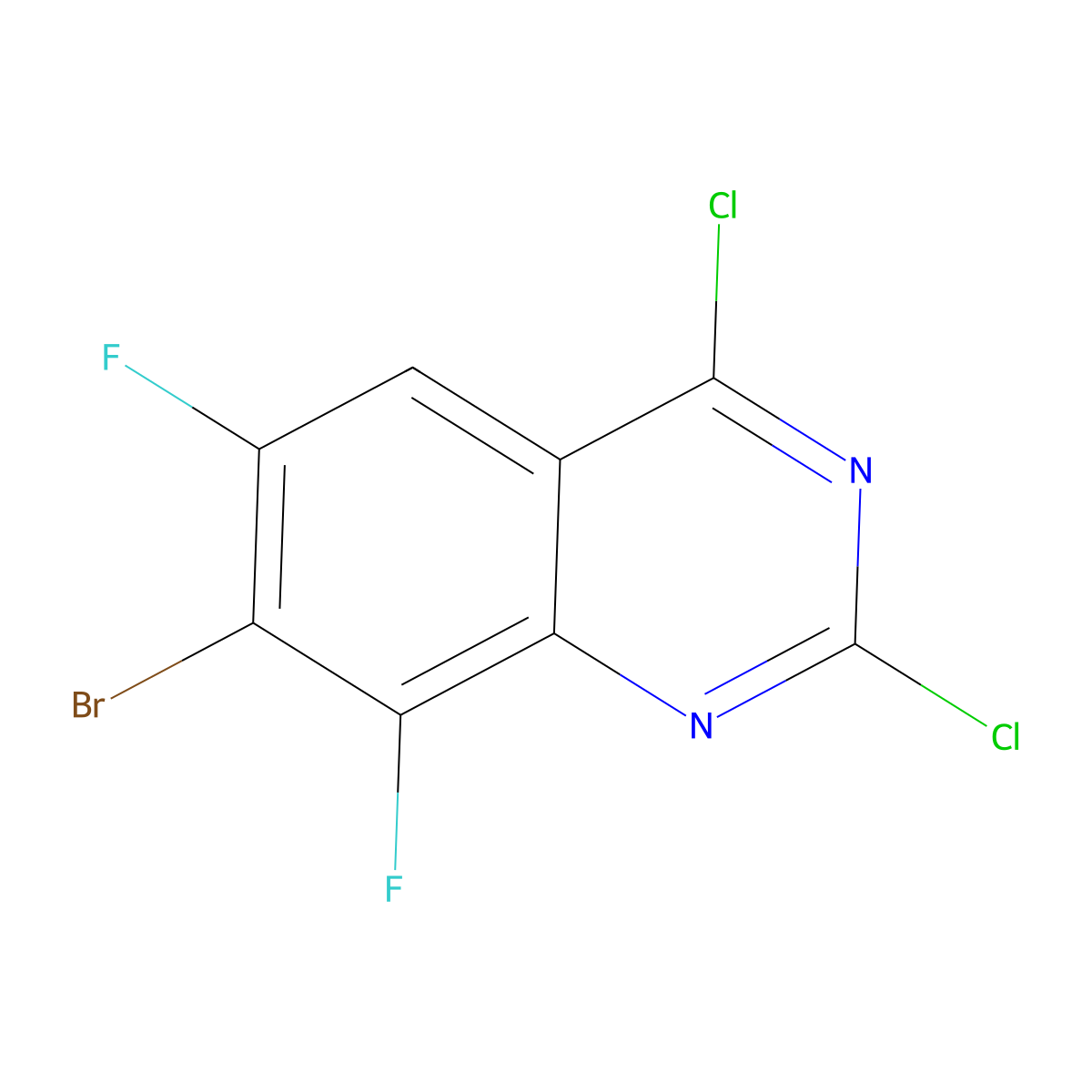 7-Bromo-2,4-dichloro-6,8-difluoroquinazoline molecular structure, CAS 2248318-27-4