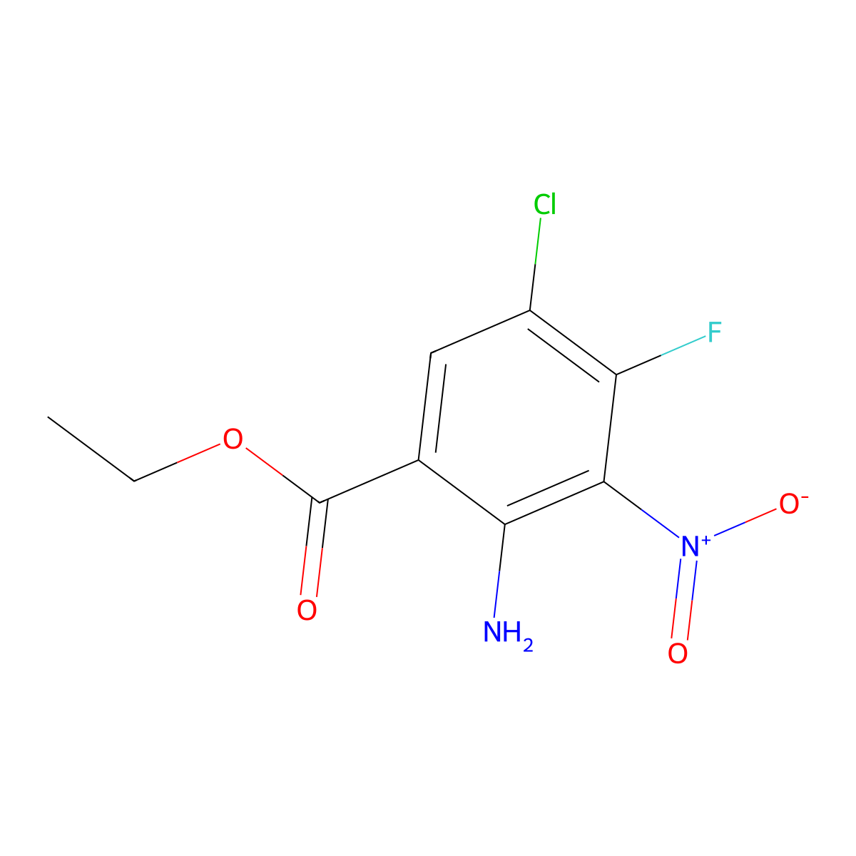 Ethyl 2-amino-5-chloro-4-fluoro-3-nitrobenzoate molecular structure, CAS 2248319-64-2