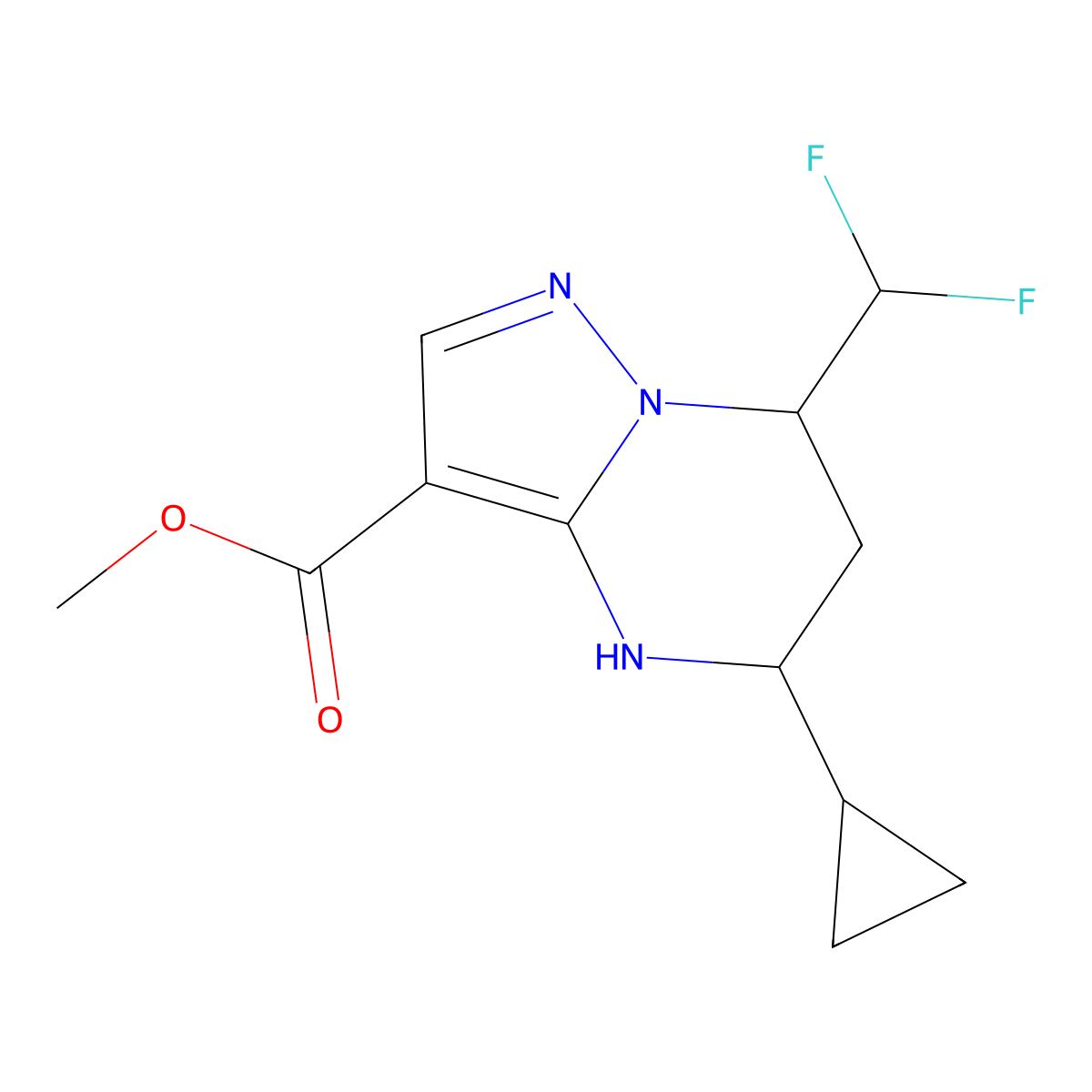 rac-methyl (5R,7S)-5-cyclopropyl-7-(difluoromethyl)-4H,5H,6H,7H-pyrazolo[1,5-a]pyrimidine-3-carboxylate molecular structure, CAS 2248320-83-2