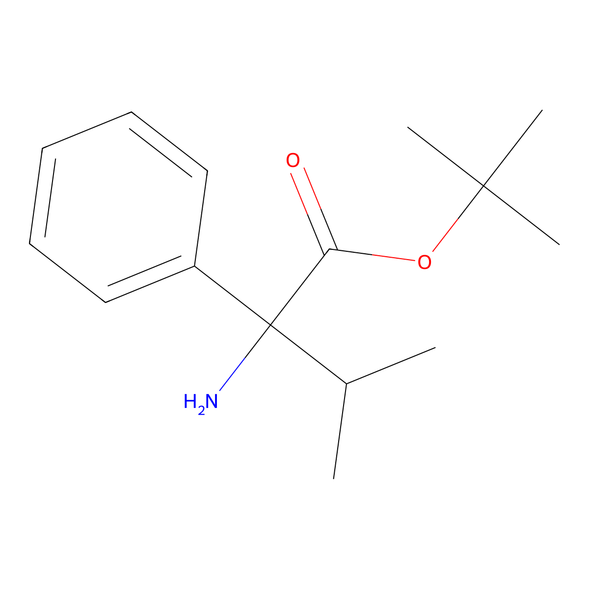Tert-butyl 2-amino-3-methyl-2-phenylbutanoate molecular structure, CAS 2248320-95-6