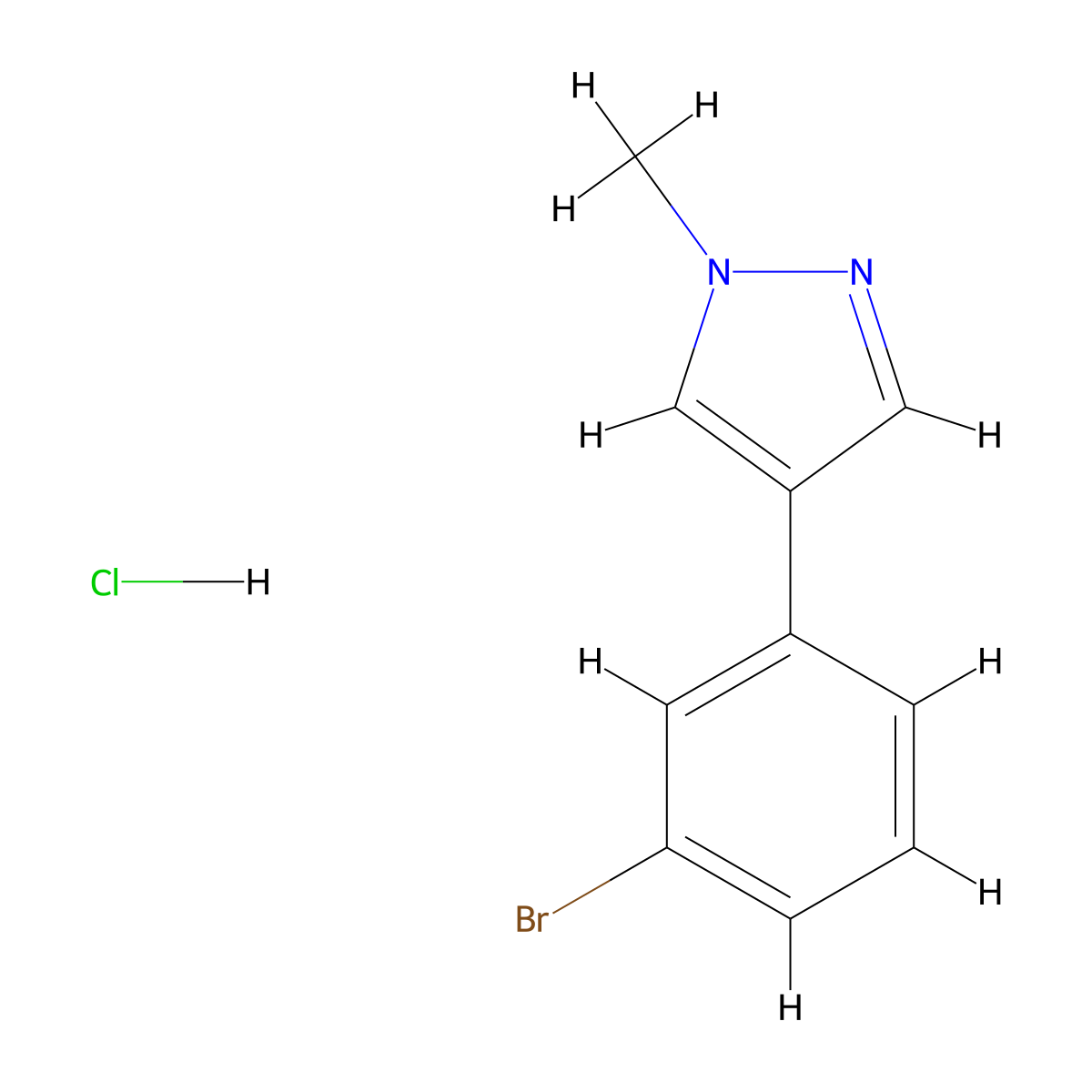 4-(3-bromophenyl)-1-methyl-1H-pyrazole hydrochloride molecular structure, CAS 2248321-37-9