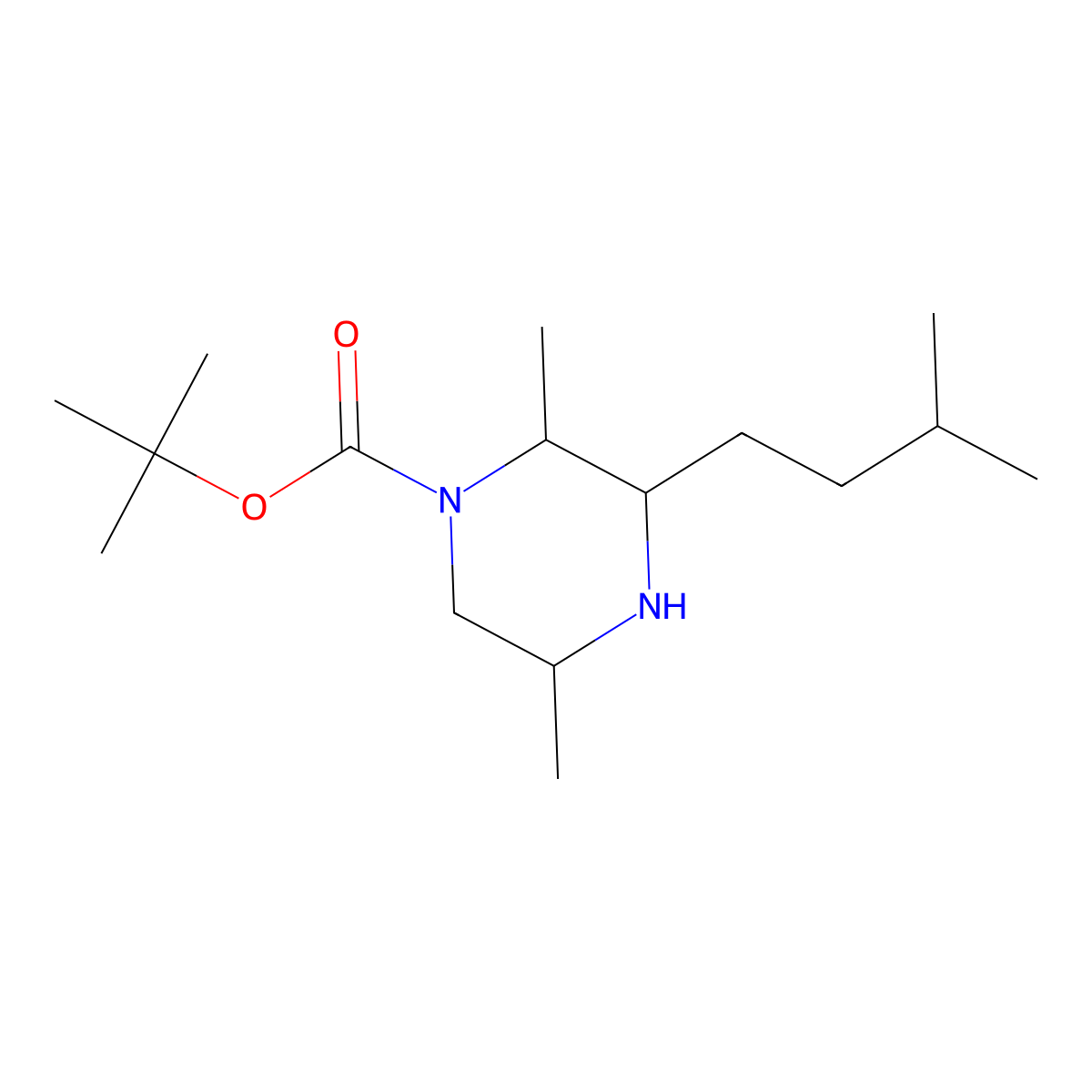 Tert-butyl 2,5-dimethyl-3-(3-methylbutyl)piperazine-1-carboxylate molecular structure, CAS 2248321-98-2