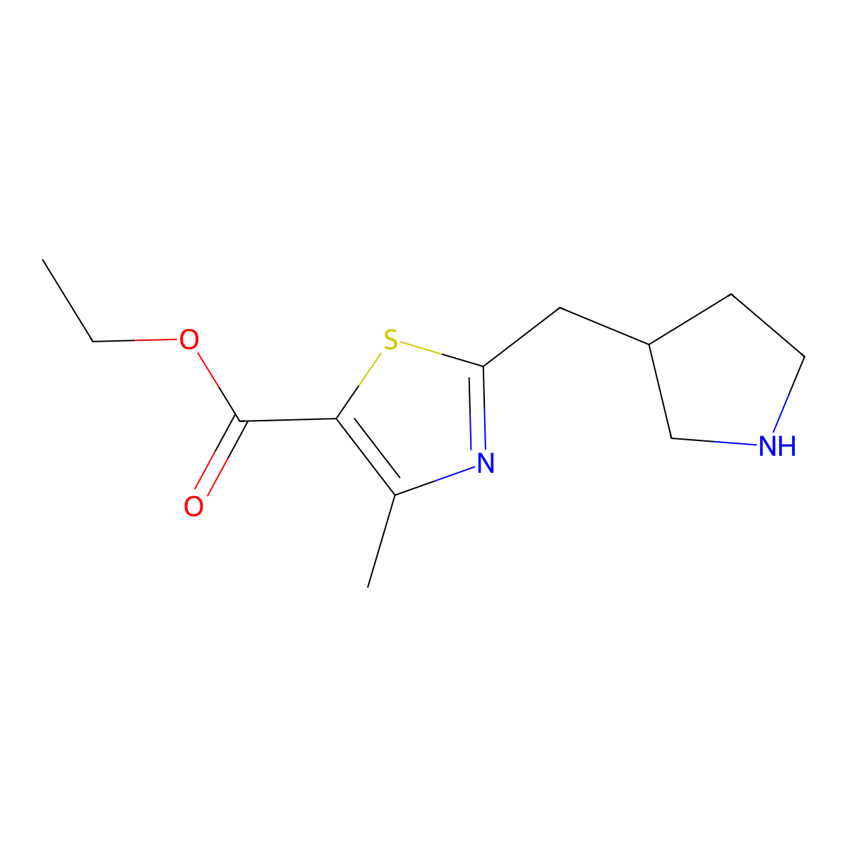 Ethyl 4-methyl-2-[(pyrrolidin-3-yl)methyl]-1,3-thiazole-5-carboxylate molecular structure, CAS 2248322-26-9