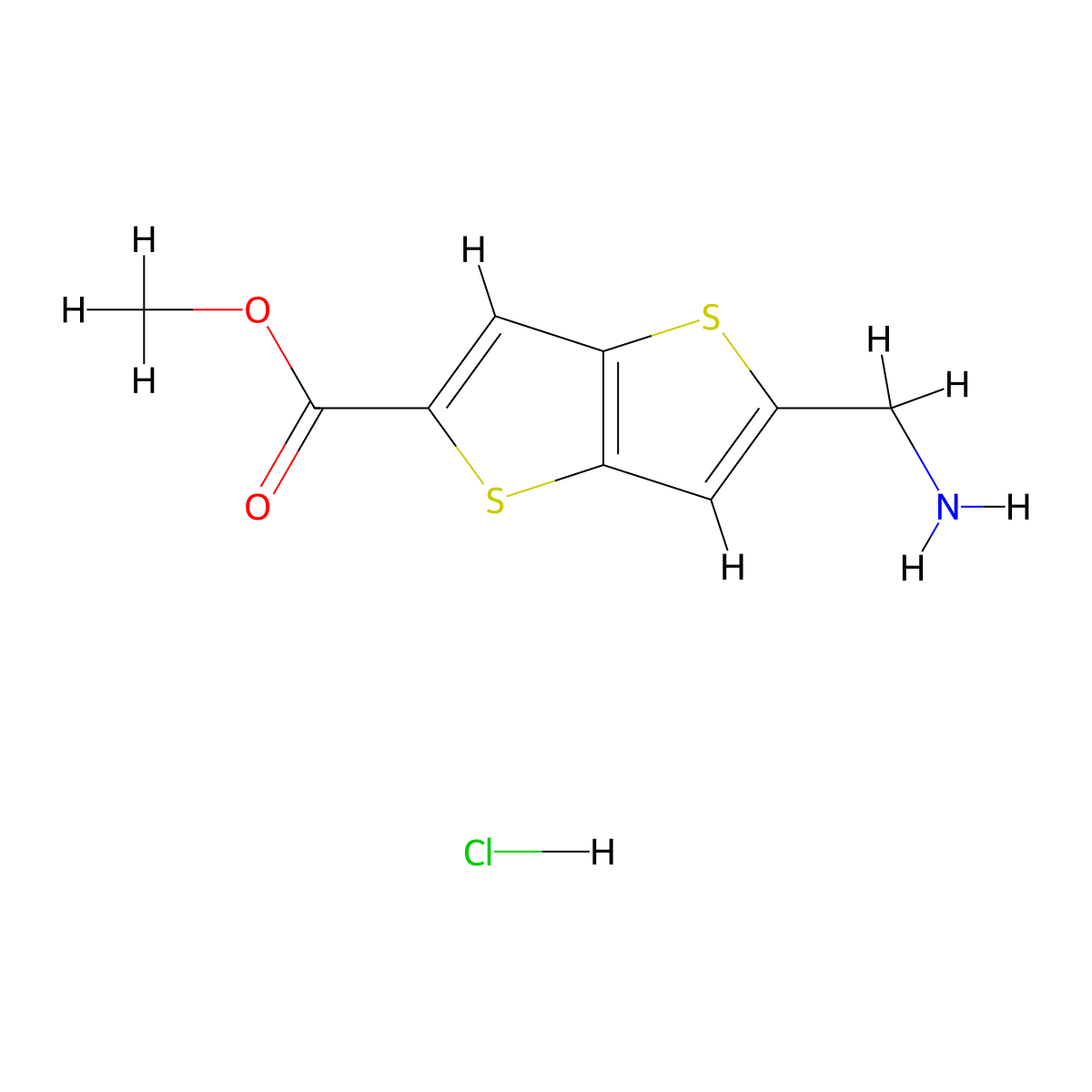 Methyl 5-(aminomethyl)thieno[3,2-b]thiophene-2-carboxylate hydrochloride molecular structure, CAS 2248322-44-1
