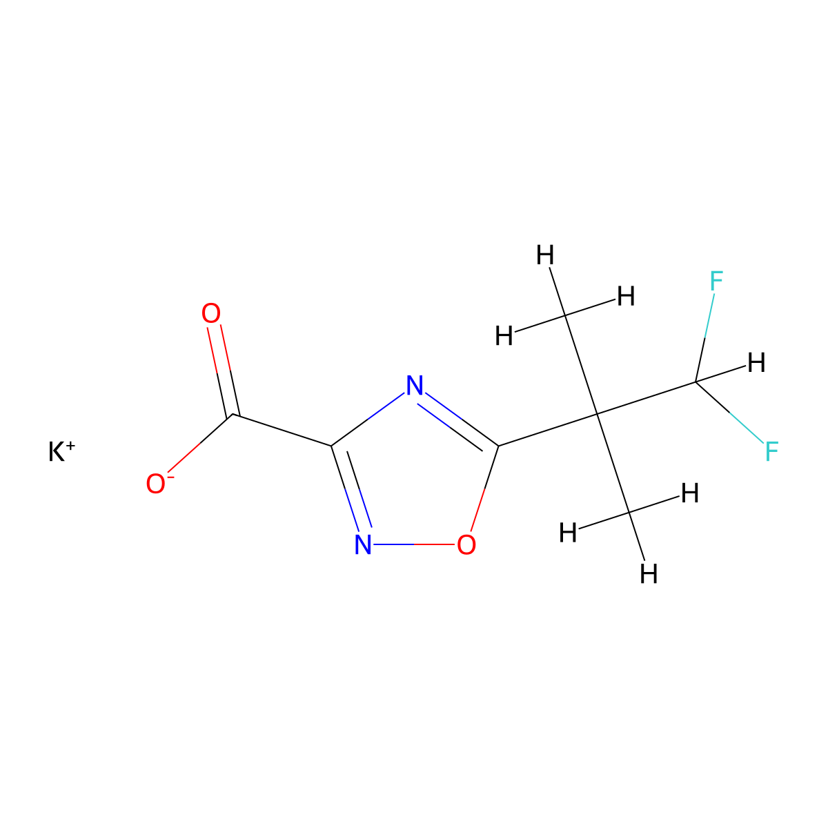 Potassium 5-(1,1-difluoro-2-methylpropan-2-yl)-1,2,4-oxadiazole-3-carboxylate molecular structure, CAS 2248330-68-7