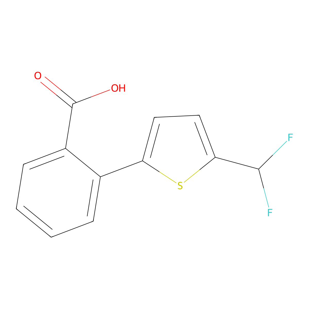 2-[5-(Difluoromethyl)thiophen-2-yl]benzoic acid molecular structure, CAS 2248333-18-6