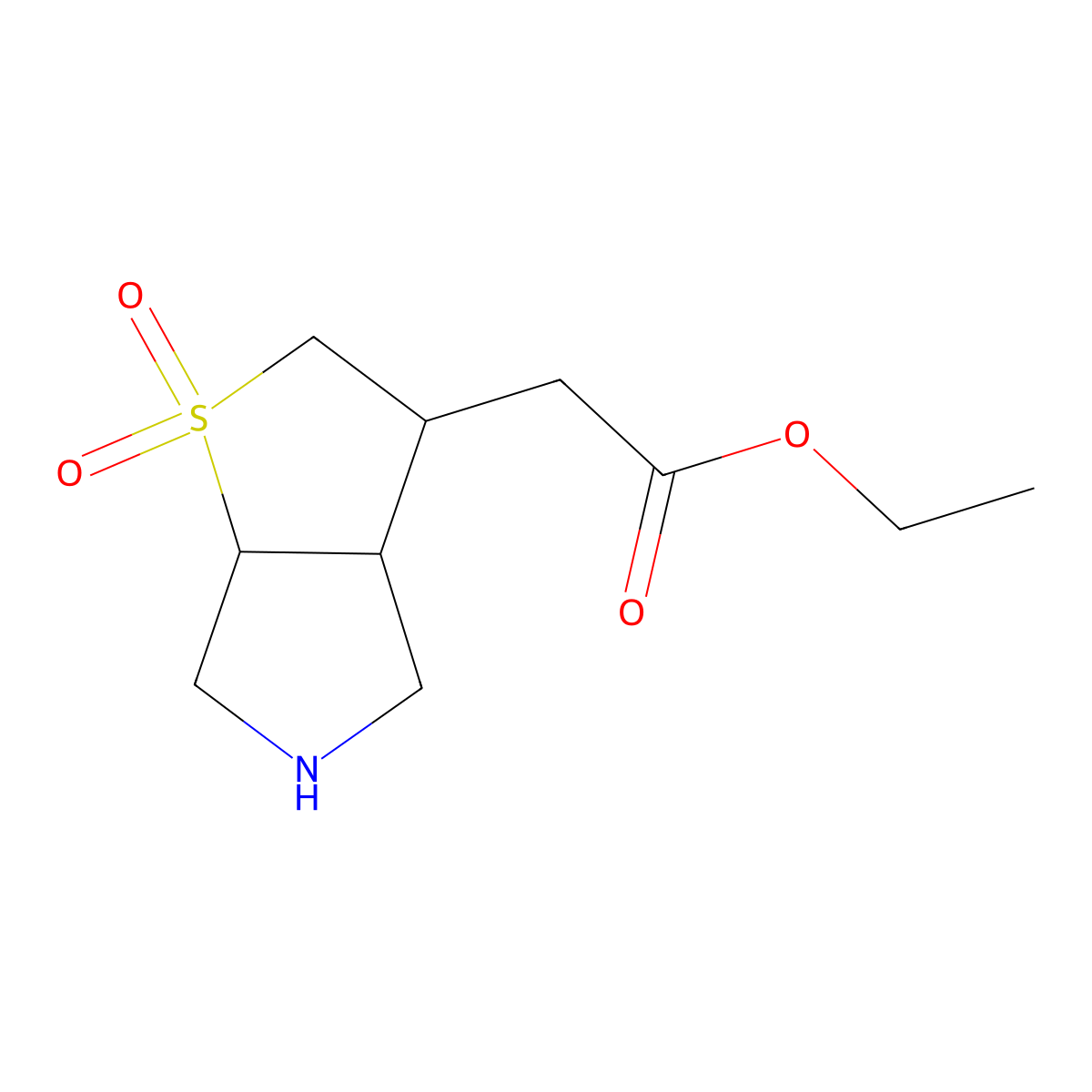 rac-ethyl 2-[(3R,3aR,6aR)-1,1-dioxo-hexahydro-2H-1lambda6-thieno[2,3-c]pyrrol-3-yl]acetate molecular structure, CAS 2248335-76-2
