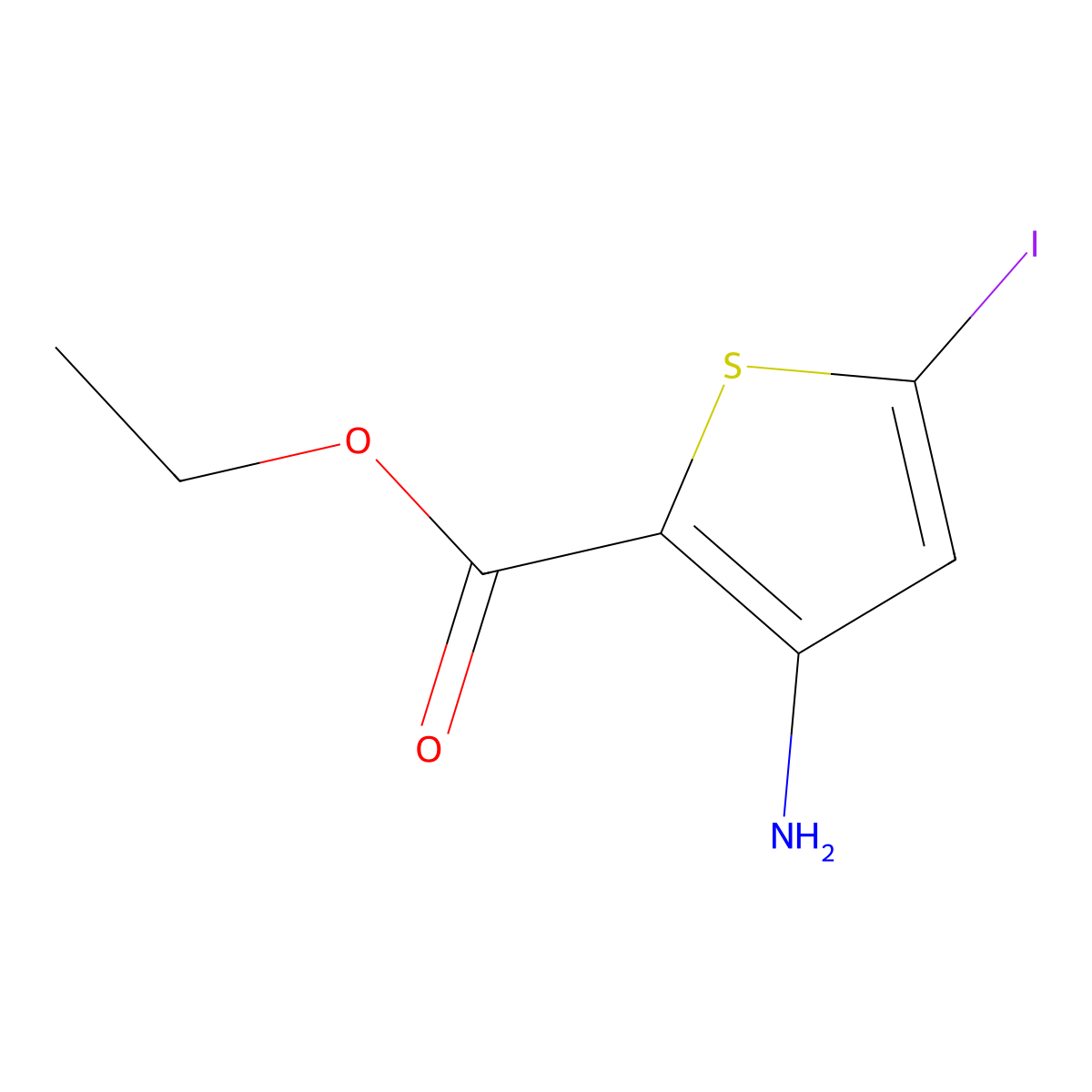 Ethyl 3-amino-5-iodothiophene-2-carboxylate molecular structure, CAS 2248338-47-6