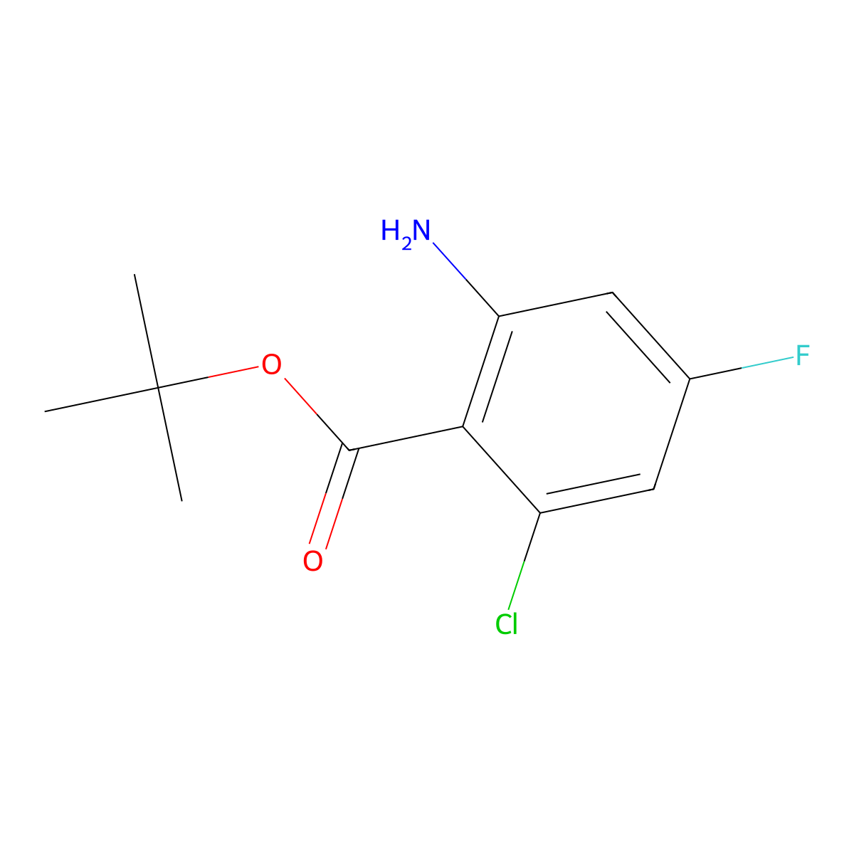 Tert-butyl 2-amino-6-chloro-4-fluorobenzoate molecular structure, CAS 2248338-99-8