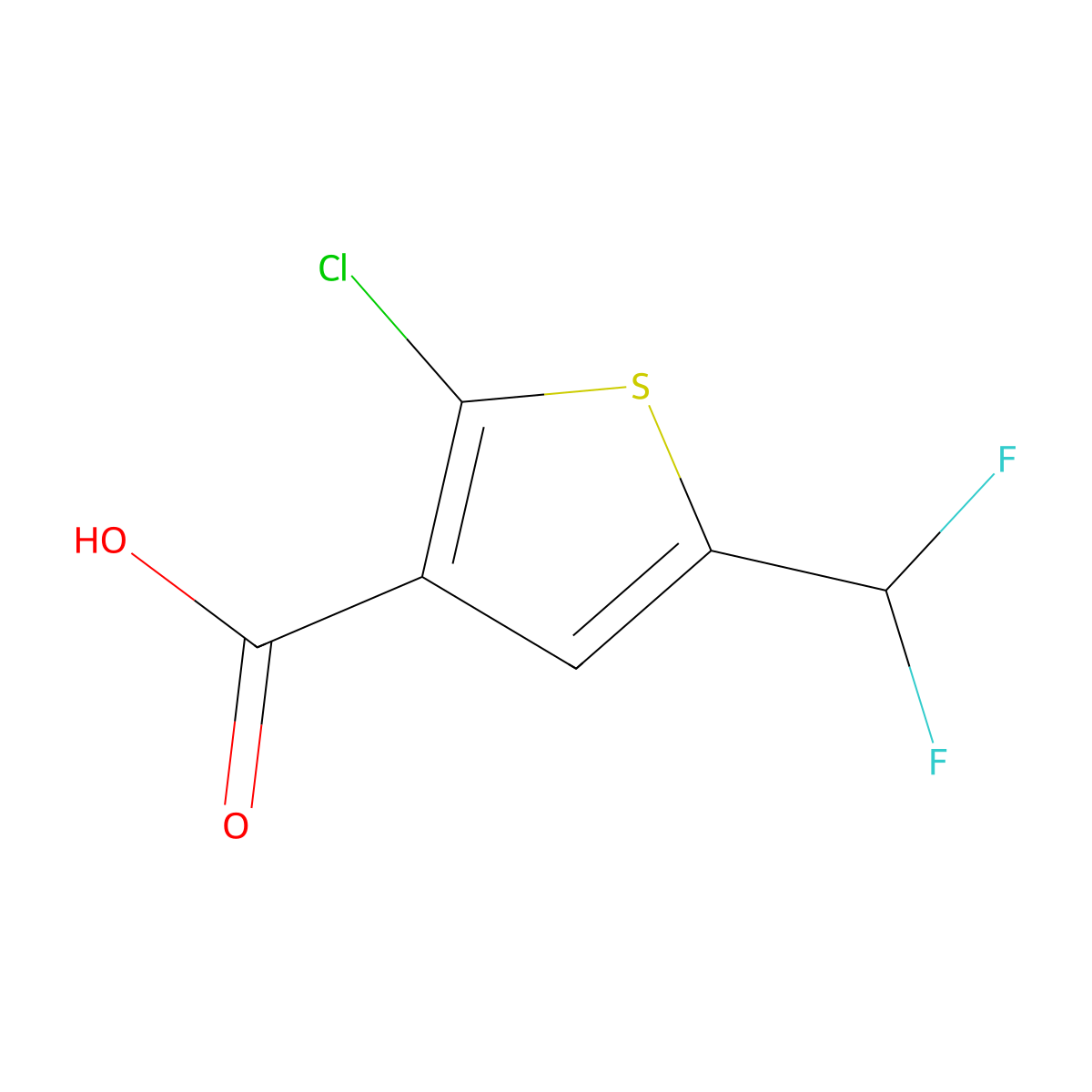2-Chloro-5-(difluoromethyl)thiophene-3-carboxylic acid molecular structure, CAS 2248344-18-3