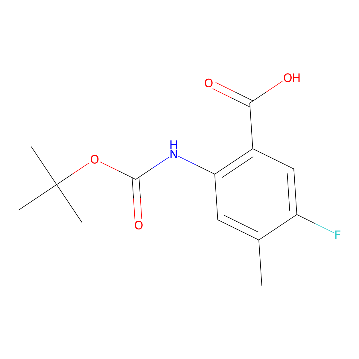 2-{[(Tert-butoxy)carbonyl]amino}-5-fluoro-4-methylbenzoic acid molecular structure, CAS 2248346-15-6