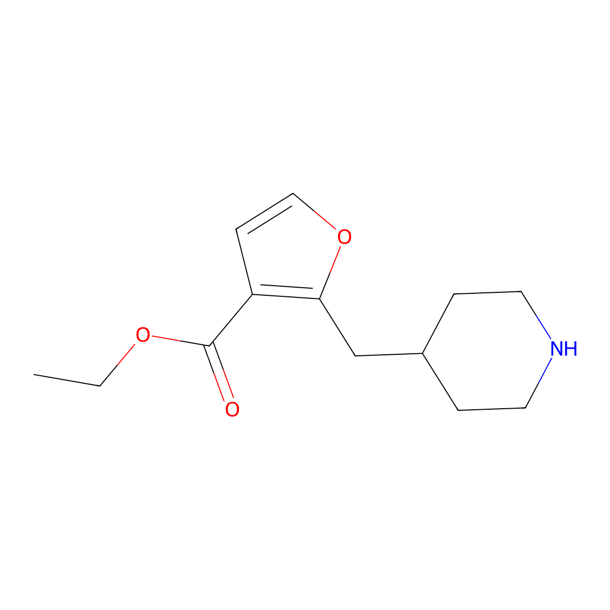 Ethyl 2-[(piperidin-4-yl)methyl]furan-3-carboxylate molecular structure, CAS 2248346-96-3