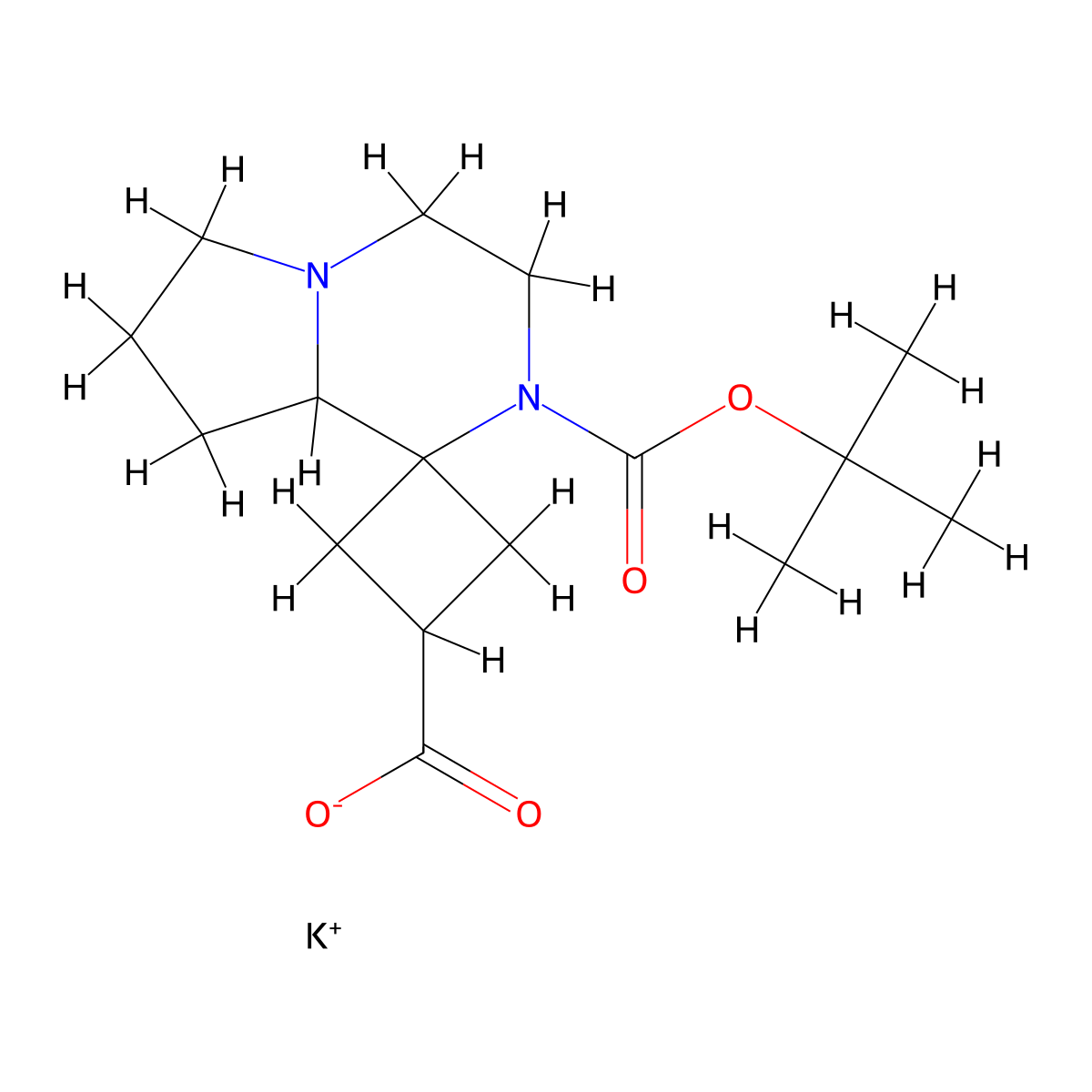 potassium 2'-((tert-butoxy)carbonyl)-hexahydro-2'H-spiro(cyclobutane-1,1'-pyrrolo(1,2-a)piperazine)-3-carboxylate molecular structure, CAS 2248347-40-0