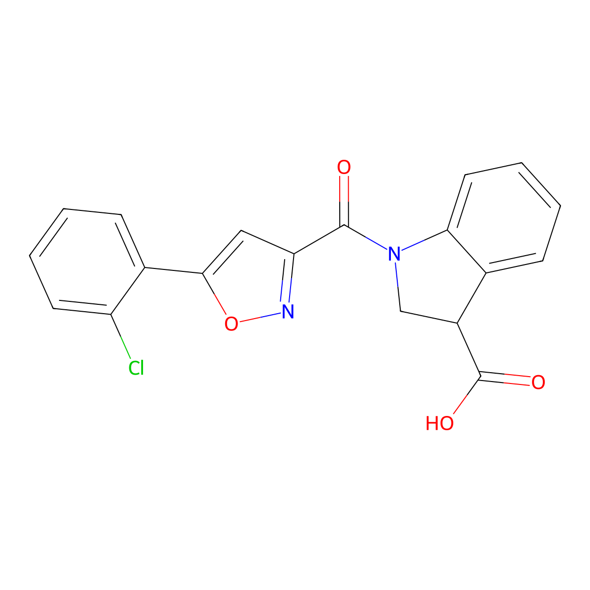1-[5-(2-chlorophenyl)-1,2-oxazole-3-carbonyl]-2,3-dihydro-1H-indole-3-carboxylic acid molecular structure, CAS 2248347-56-8