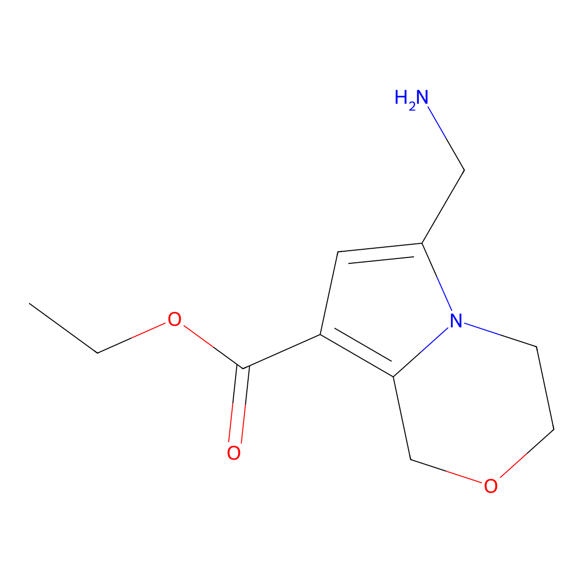 ethyl 6-(aminomethyl)-1H,3H,4H-pyrrolo[2,1-c][1,4]oxazine-8-carboxylate molecular structure, CAS 2248347-84-2