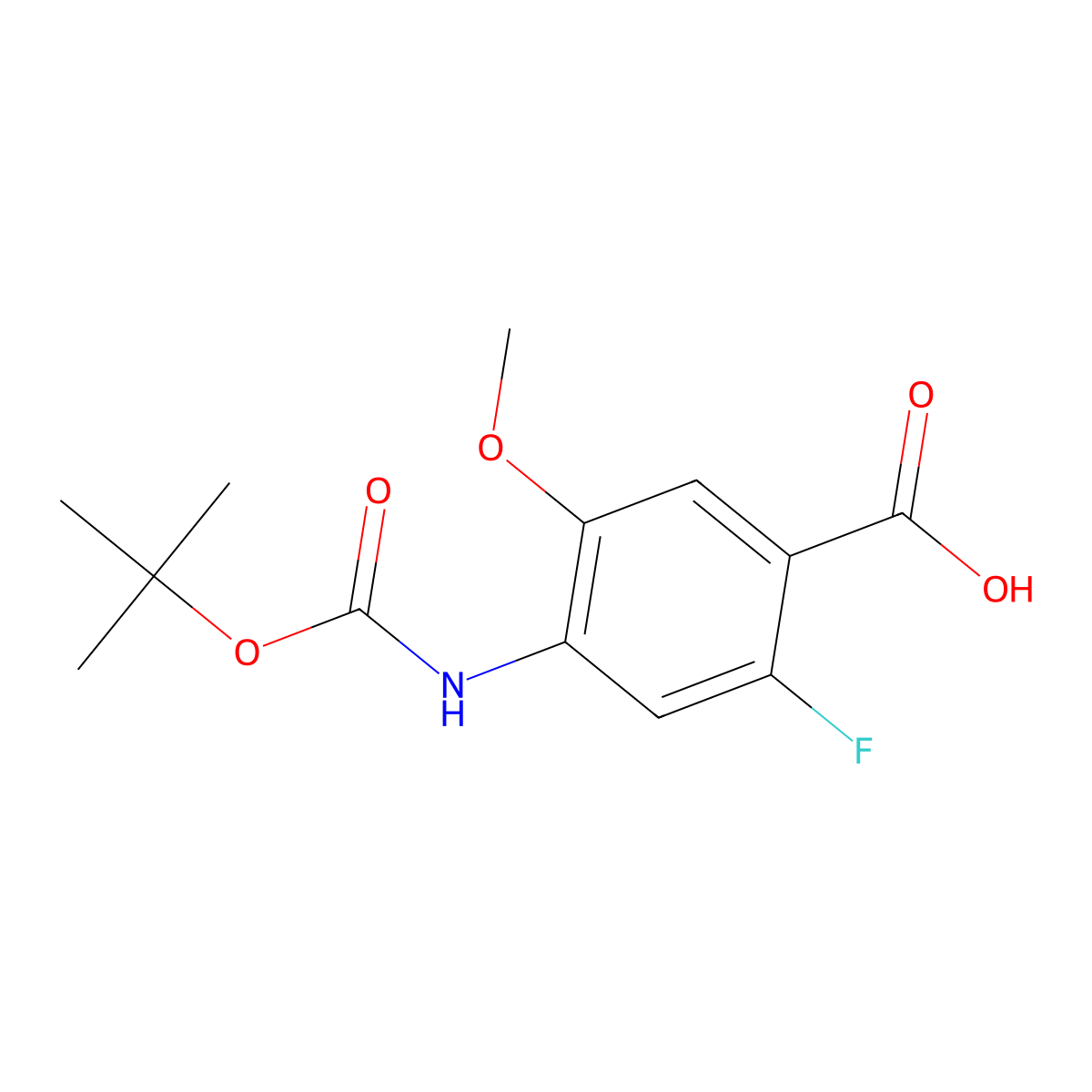 4-((Tert-butoxycarbonyl)amino)-2-fluoro-5-methoxybenzoicacid molecular structure, CAS 2248349-08-6