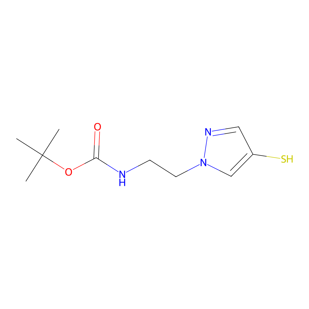 Tert-butyl N-[2-(4-sulfanylpyrazol-1-yl)ethyl]carbamate molecular structure, CAS 2248352-91-0