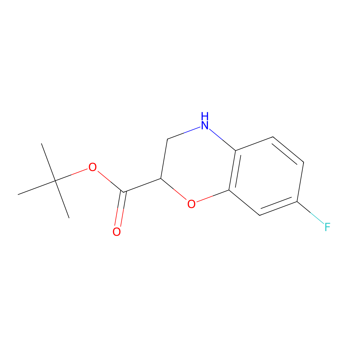 Tert-butyl 7-fluoro-3,4-dihydro-2H-1,4-benzoxazine-2-carboxylate molecular structure, CAS 2248353-44-6