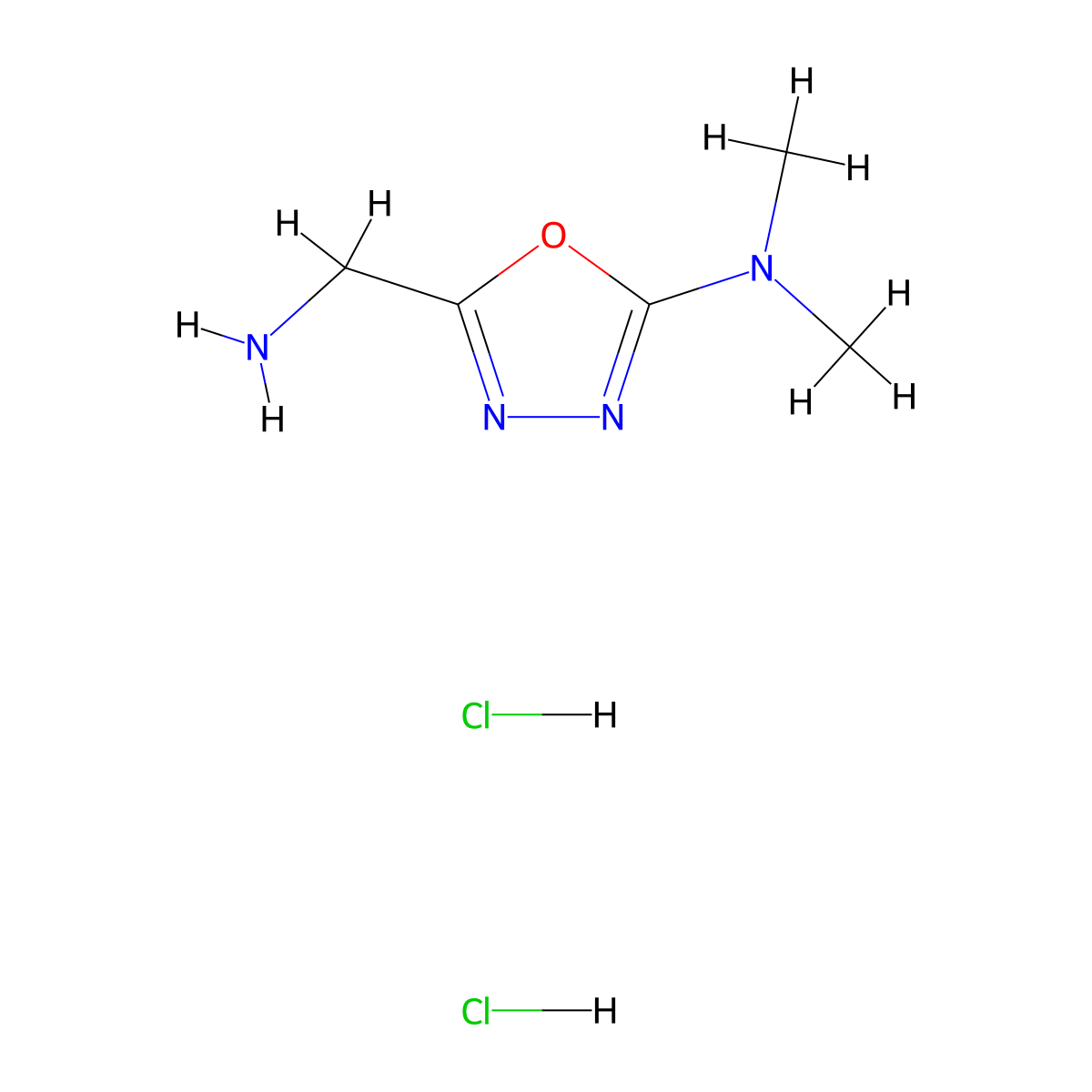 5-(aminomethyl)-N,N-dimethyl-1,3,4-oxadiazol-2-amine dihydrochloride molecular structure, CAS 2248356-03-6