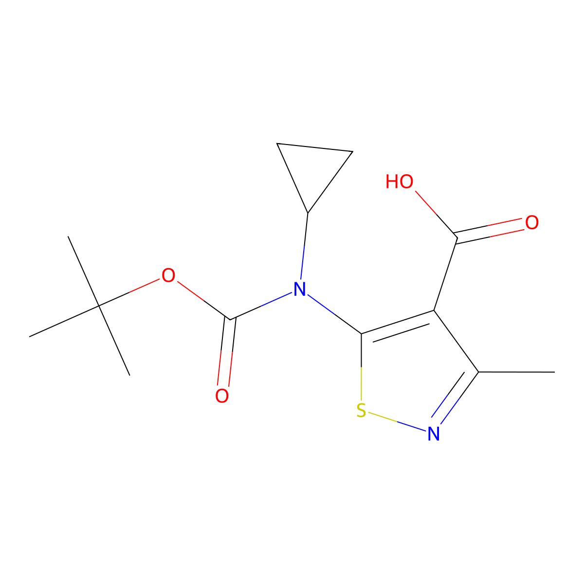 5-{[(Tert-butoxy)carbonyl](cyclopropyl)amino}-3-methyl-1,2-thiazole-4-carboxylic acid molecular structure, CAS 2248358-19-0
