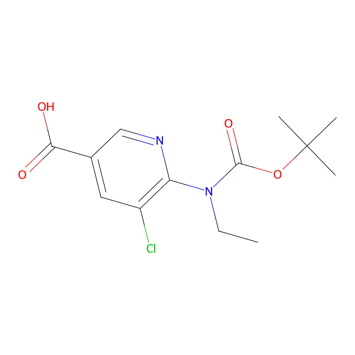 6-{[(Tert-butoxy)carbonyl](ethyl)amino}-5-chloropyridine-3-carboxylic acid molecular structure, CAS 2248358-27-0