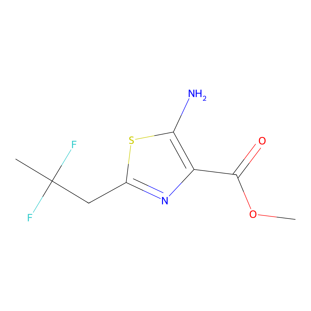 Methyl 5-amino-2-(2,2-difluoropropyl)-1,3-thiazole-4-carboxylate molecular structure, CAS 2248358-75-8