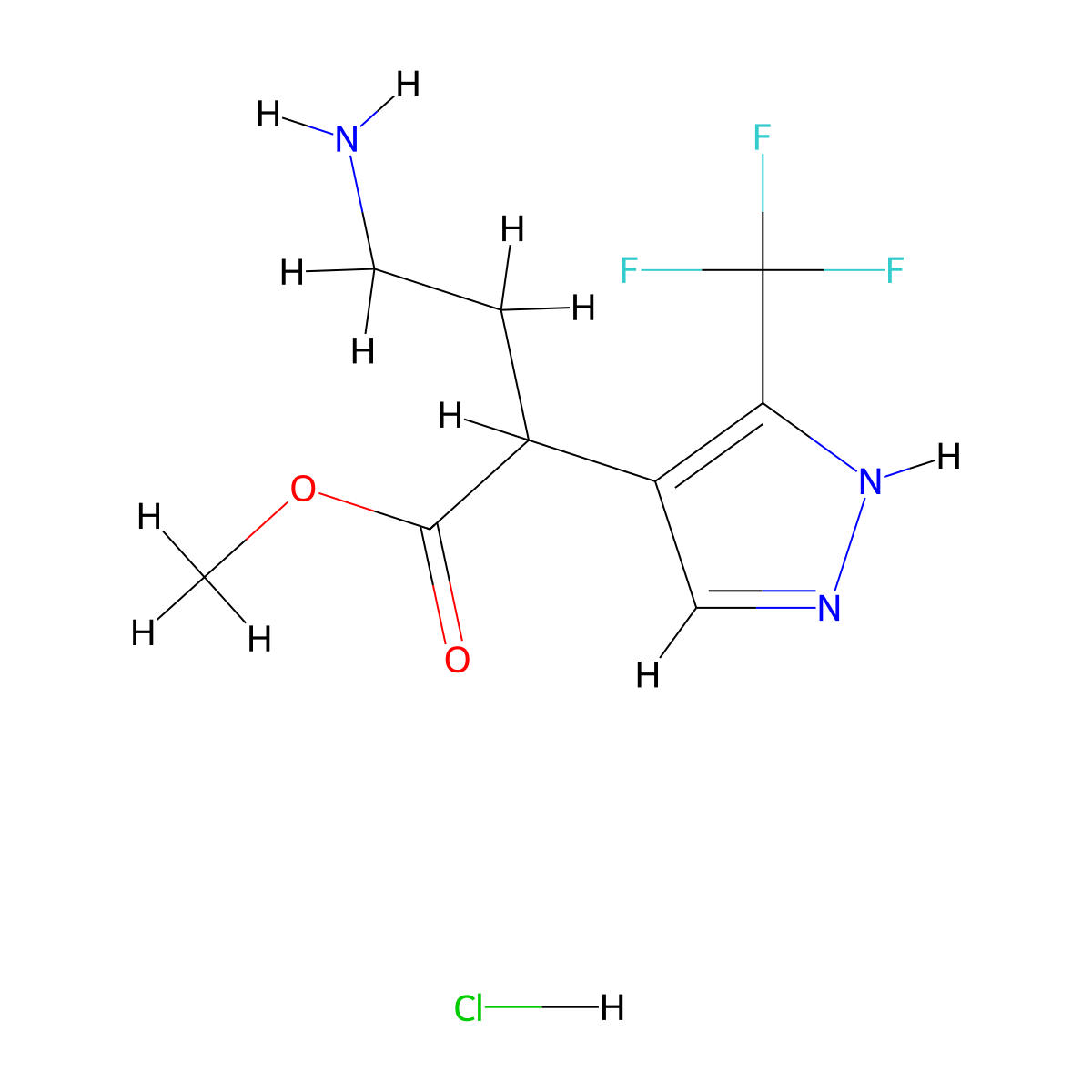 methyl 4-amino-2-[3-(trifluoromethyl)-1H-pyrazol-4-yl]butanoate hydrochloride molecular structure, CAS 2248359-60-4