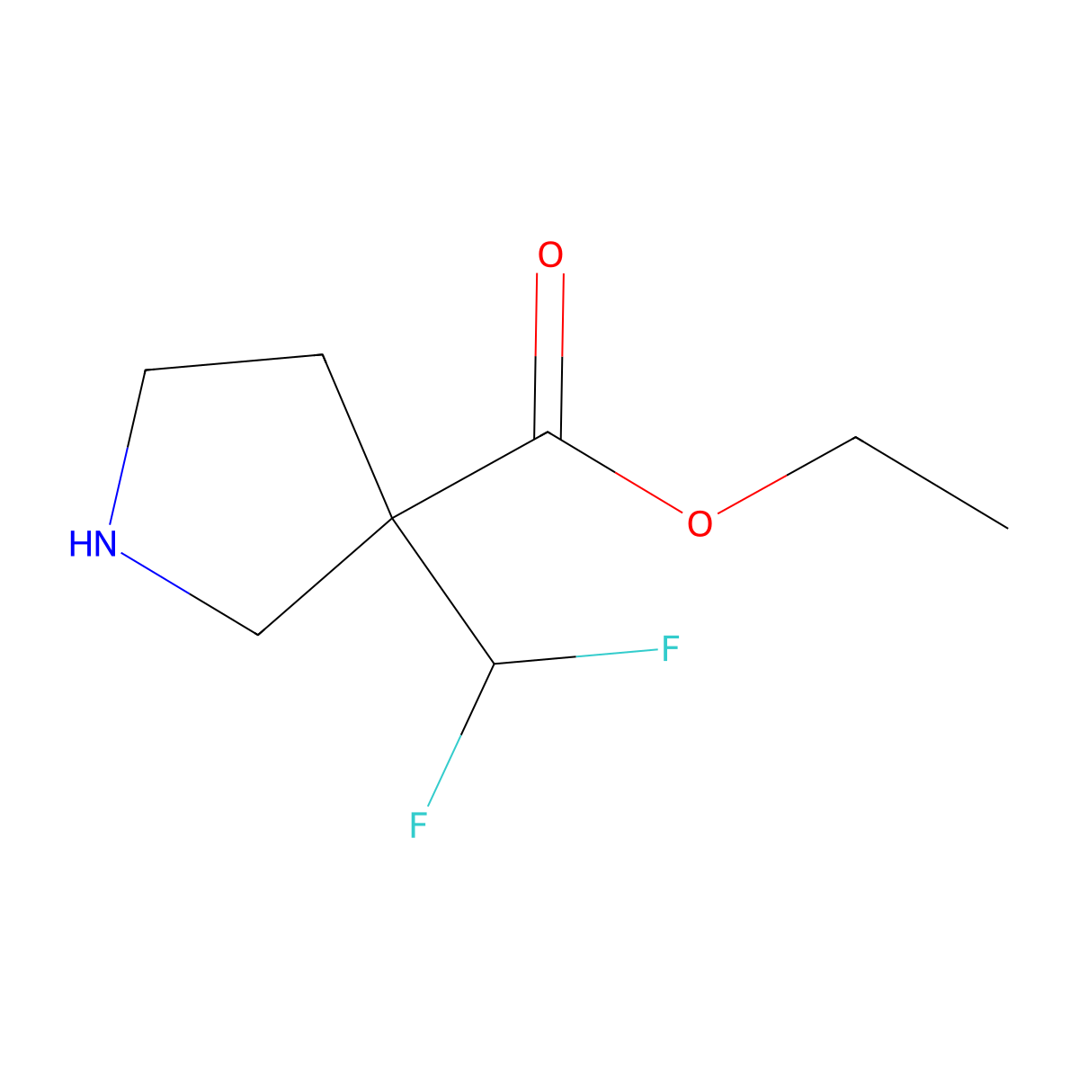 Ethyl 3-(difluoromethyl)pyrrolidine-3-carboxylate molecular structure, CAS 2248359-96-6